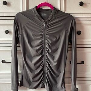 Athleta Gray Ruched Button Down Shirt